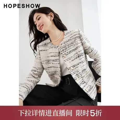 【直播专享】秋季香风直身单排扣圆领短外套90123290404红袖图片