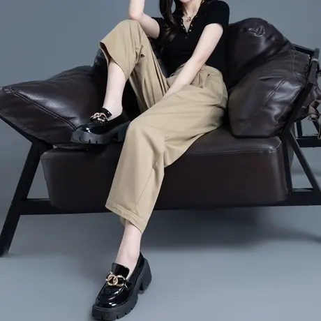 卡其色裤子女夏季薄款九分西装裤2023新款冰丝休闲女裤显瘦直筒裤商品大图