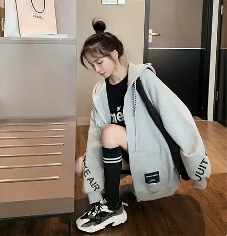 卫衣女2023年秋装新款春秋拉链外套薄款洋气减龄设计感小众小个子商品大图