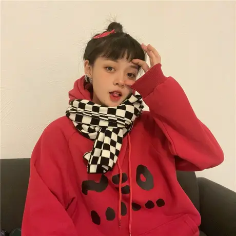 红续美式复古连帽加绒卫衣女冬季加厚oversize宽松小个子长袖上衣图片