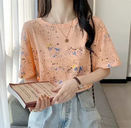 印花短袖T恤女春夏季2022新款内搭打底衫网红爆款设计感小众上衣商品大图