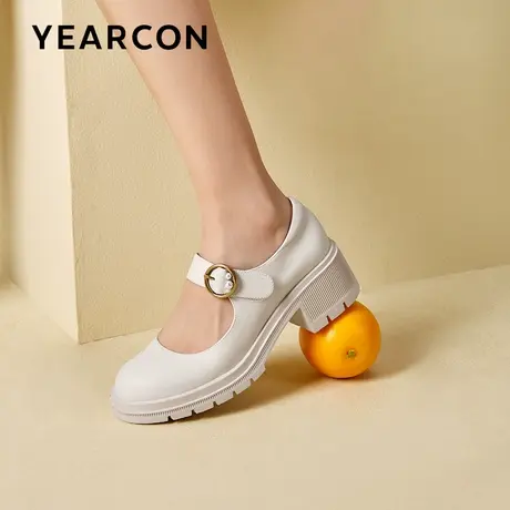 意尔康真皮粗跟珍珠玛丽珍女鞋2023秋季新款复古jk小皮鞋女配裙子商品大图