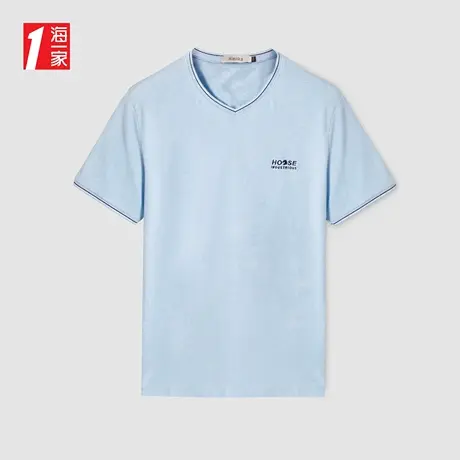 海一家简约时尚V领短T新款字母印花舒适休闲短袖T恤男图片