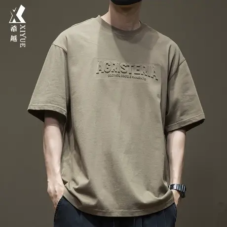 钢印短袖T恤男夏季日系32支双纱男装男士大码重磅250g半袖体恤衫商品大图