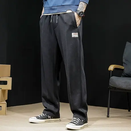 秋季运动裤男宽松直筒黑色百搭裤子胖子加肥加大休闲男裤卫裤大码商品大图