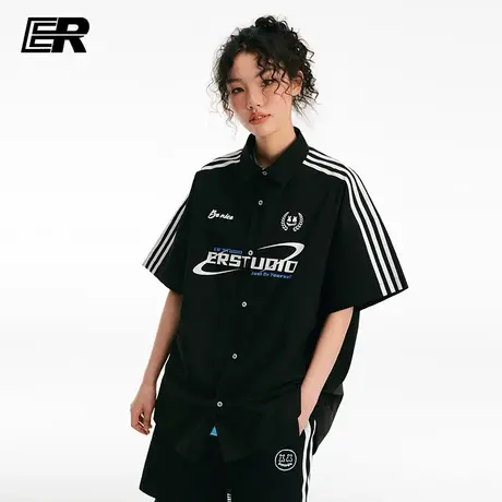 ER字母印花短袖衬衫男美式复古运动开衫外套【敖子逸同款】商品大图