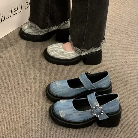 永希法式玛丽珍女鞋2023年春夏季新款中跟粗跟小皮鞋网红气质单鞋商品大图