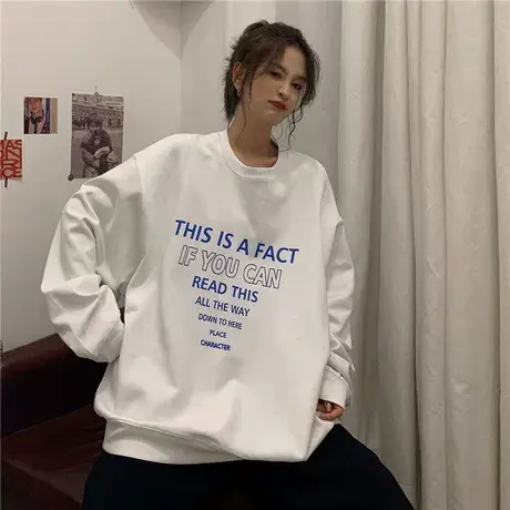 大码胖mm圆领卫衣女装春秋宽松ins慵懒风bf薄款港风chic外套200斤商品大图