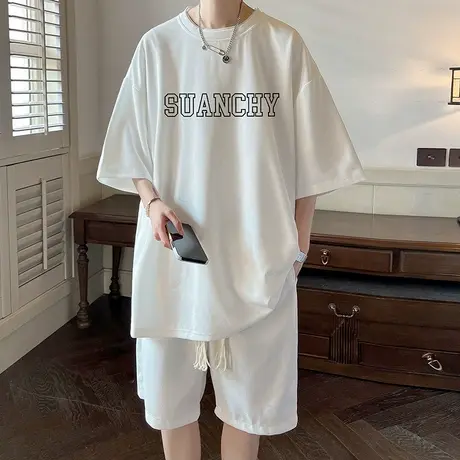 青少年白色t恤运动服套装男生酷帅穿搭夏装搭配一整套男装休闲商品大图