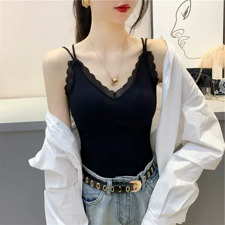 辣妹无钢圈美背带胸垫抹胸裹胸内搭别致打底蕾丝小吊带背心女上衣图片