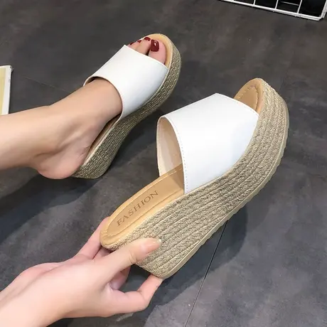婚纱神器白色婚纱配的婚鞋婚纱高跟鞋粗跟拖鞋增高松糕鞋7cm新娘图片