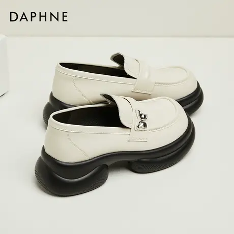 Daphne达芙妮 气质甜心~厚底白色小皮鞋女增高乐福鞋松糕粗跟单鞋商品大图