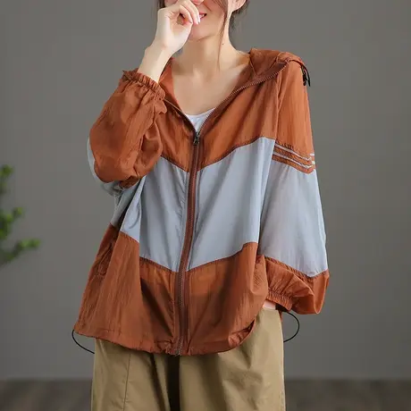 dza 设计感连帽防晒服女士2022夏季超薄款运动休闲上衣新款短外套商品大图
