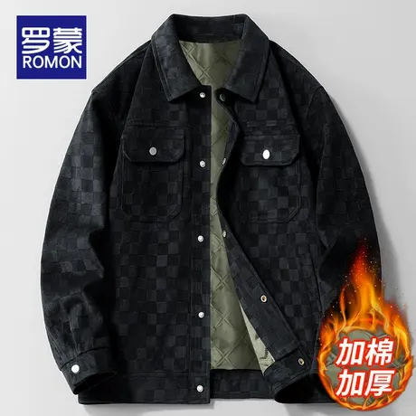 罗蒙麂皮绒保暖男士外套秋冬季2025新款加棉加厚夹克棉服休闲上衣图片