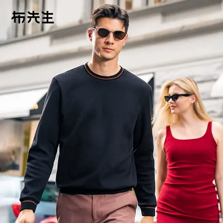 MrBu布先生撞色圆领加厚t恤2025早春休闲长袖上衣男款BT15351商品大图