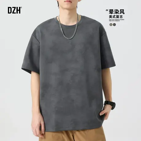 男士晕染纯色短袖男款美式圆领2025新款简约重磅t恤夏季半袖上衣商品大图