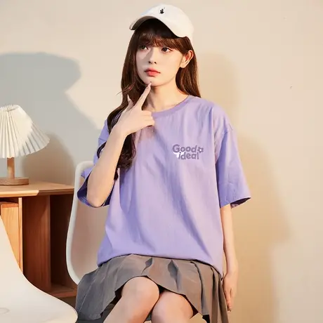 唐狮紫色短袖t恤女2025夏季ins潮超好看半袖今年流行爆款体恤VB图片