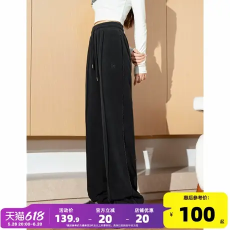 唐狮休闲裤2025春秋新款加厚摇粒绒阔腿裤女黑色拼接设计感裤子图片