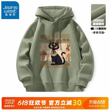 GV真维斯青少年卫衣男款春秋款重磅连帽上衣男士抹茶绿长袖外套A图片