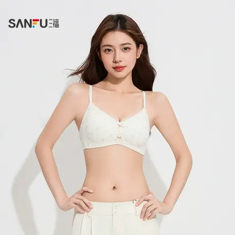 三福 薄B杯无钢圈聚拢文胸 清新碎花蕾丝小边无感内衣女503581商品大图