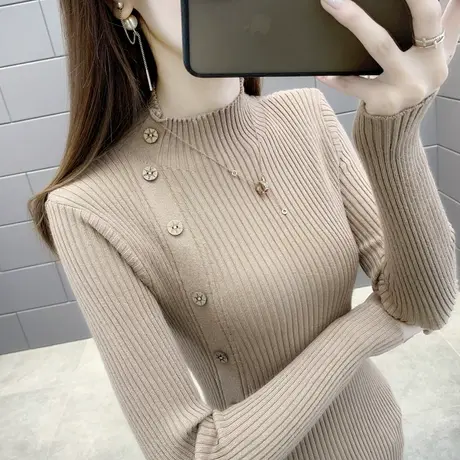 半高领毛衣女套头2023秋冬新款紧身针织衫修身上衣内搭长袖打底衫商品大图