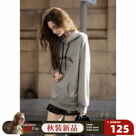 唐狮2026秋季新款女针织连帽灰色卫衣oversize小众设计感套头上衣商品大图