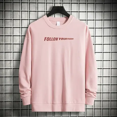 重磅纯棉卫衣男潮ins秋冬款保暖摇粒绒圆领长袖t恤加绒无帽上衣服图片