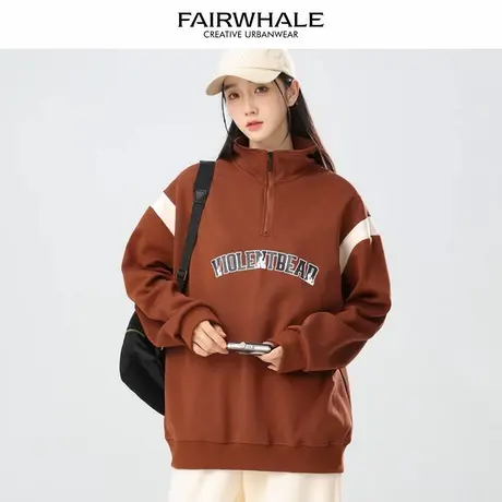 马克华菲美式复古翻领卫衣女2025新款春秋宽松休闲百搭情侣装上衣图片