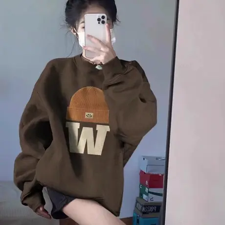 圆领套头薄款卫衣女2023新款秋装宽松显瘦韩版高级感气质上衣外套图片