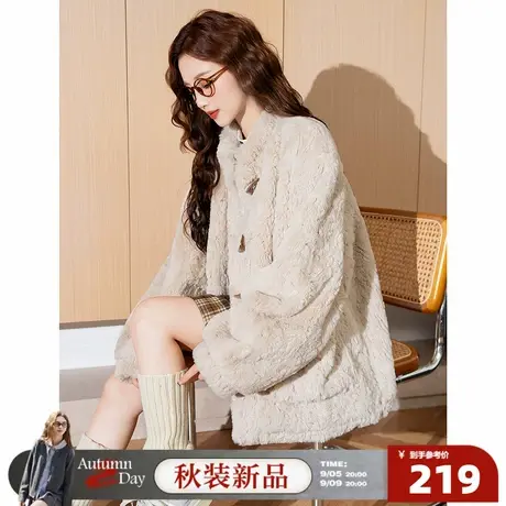 唐狮2025冬季新款女加厚仿兔绒短款外套立领毛茸茸时尚加厚保暖商品大图