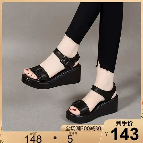 时尚百搭罗马凉鞋女夏新款松糕厚底增高防水台大小码高跟舒适女鞋商品大图