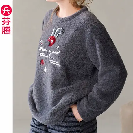 芬腾珊瑚绒睡衣女秋冬款加绒加厚法兰绒外穿家居服套头套装2025年商品大图