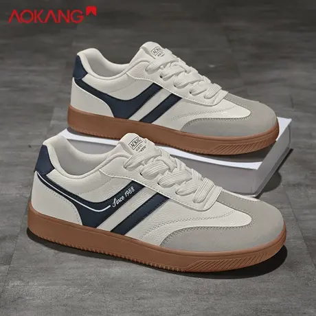 奥康2026新款男鞋复古德训鞋白绿撞色休闲板鞋透气运动鞋潮流百搭商品大图