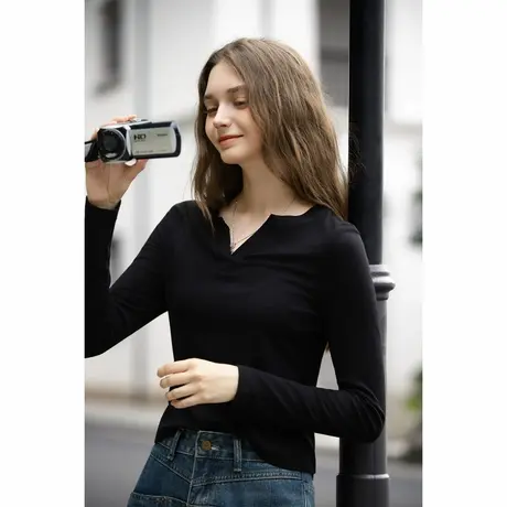 唐狮秋冬女V领净色针织女士打底衫秋季高级感洋气可外穿显瘦TMTA图片
