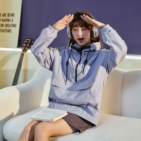 【防水】唐狮连帽卫衣女半开胸春季新款连帽衫宽松外套潮流TD图片