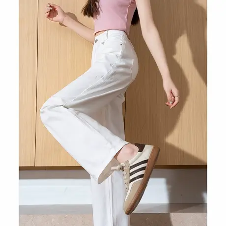唐狮春夏季新款牛仔裤女高腰宽松显瘦阔腿裤潮流百搭白色裤子女TD图片