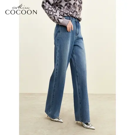 missCOCOON气质bulingbuling轻奢水晶烫钻高腰阔腿牛仔裤商品大图