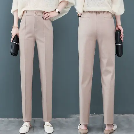 毛呢哈伦裤女秋冬2023新款休闲直筒女裤子小个子加厚小脚萝卜裤图片