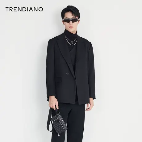 TRENDIANO官方潮牌秋季男装商务休闲简约黑色西服外套高级感男士商品大图