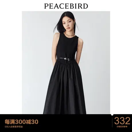太平鸟2023年春季新款拼接连衣裙无袖高腰显瘦小黑裙长裙女士图片