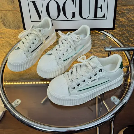 饼干鞋女2023秋季新款小白鞋贝壳头小众厚底增高板鞋百搭休闲鞋子商品大图