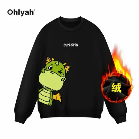 Ohlyah品牌卡通翅膀恐龙印花加绒纯棉卫衣男女秋冬学院风外套定制商品大图
