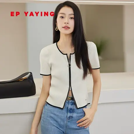 EP YAYING雅莹女装 冰丝空调衫短袖拉链针织衫 2023新款9150A图片