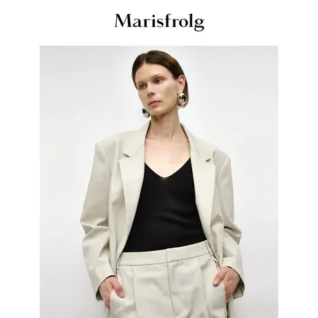 【商场同款】玛丝菲尔秋季新款米白色中长款职业西装外套商品大图