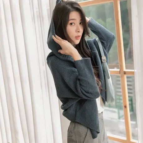 桔熊秋冬季休闲温暖粗毛线针织连帽小外套罩衫女大码FA2428商品大图