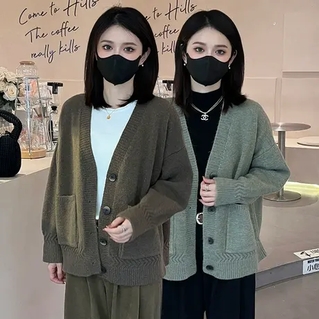 针织毛衣女秋冬季2023慵懒风宽松显瘦百搭时尚休闲长袖开衫上衣图片