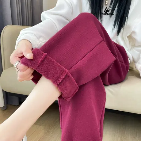 小个子加绒卫裤女冬季新款加厚高腰宽松休闲哈伦九分灯笼运动裤子图片