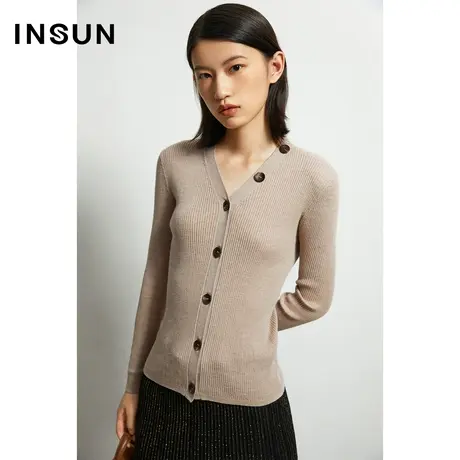 INSUN恩裳奥莱秋季V领修身纽扣毛针织衫开衫商品大图