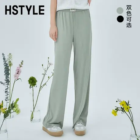 韩都衣舍2024年夏季新款女装链条H型阔腿裤高腰直筒休闲裤商品大图