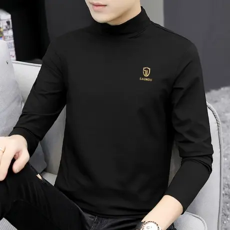 莫代尔长袖t恤男装半高领秋季小衫印花潮流内搭打底衫中领秋衣服商品大图